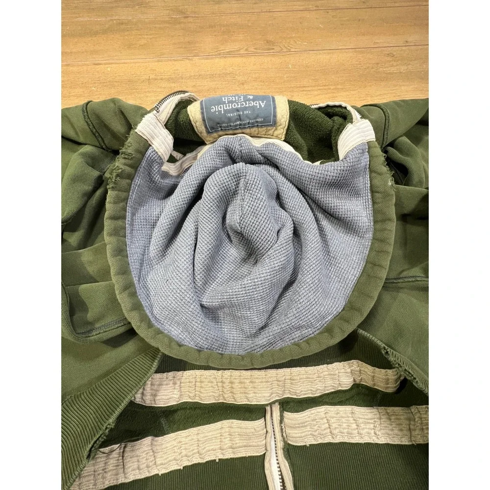 Abercrombie & Fitch Mens VTG Zip Hoodie Green Distressed AF‎ 92 Applique Medium